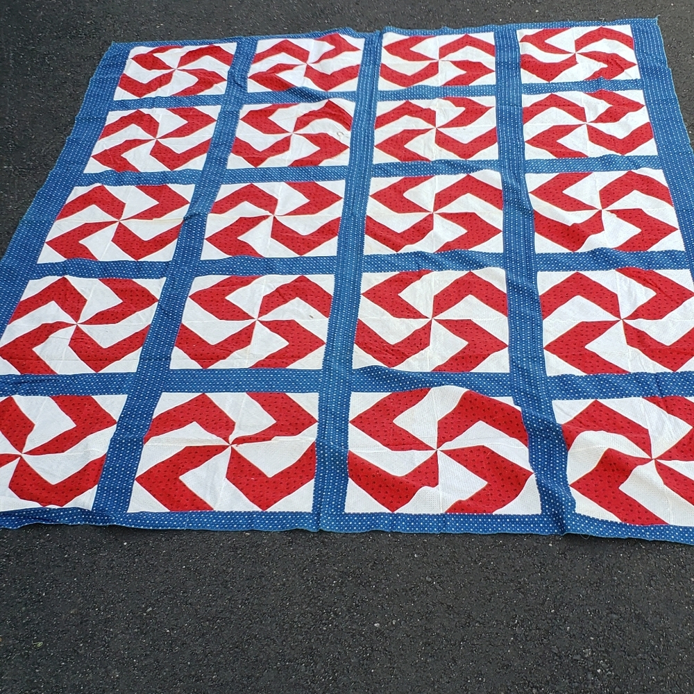 Vintage Quilt Topper 1950s Moder Art item has some holes and stains Shabby Chic
